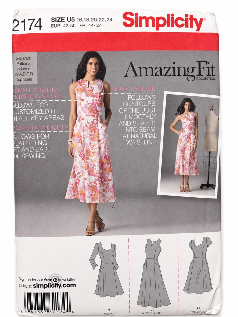 Simplicity 2174 Amazing Fit Dress Pattern Sizes 16 to 24 Uncut Complete